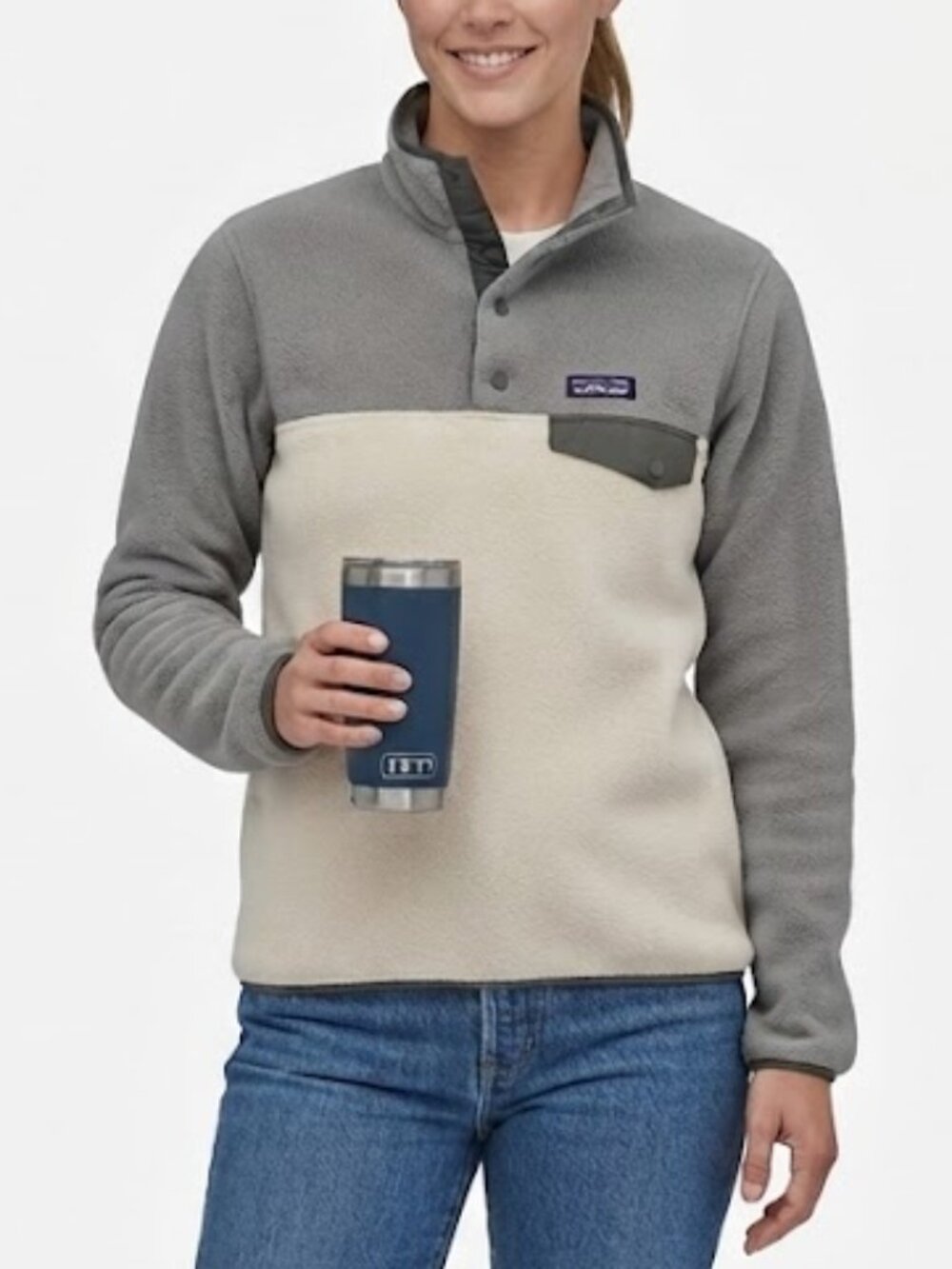 Patagonia Synchilla Snap-T Fleece Pullover Gray Cream Colorblock Size M
